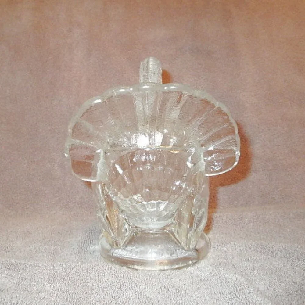 Vtg L.E. Smith Clear Glass Turkey On A Nest Covered Candy Dish 7.5